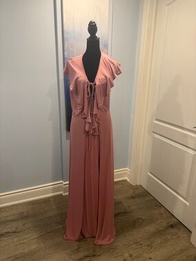 Ruffle Tie-Front Maxi Dress in Dusty Rose
